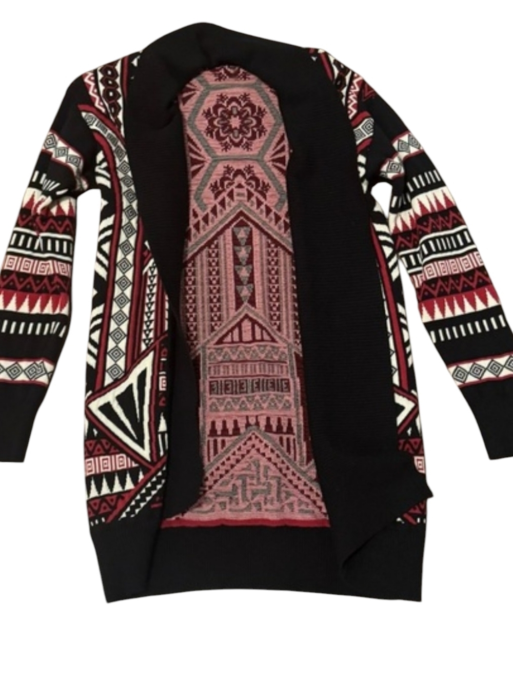 Geometric Patterned Black and Red Women's Sweater